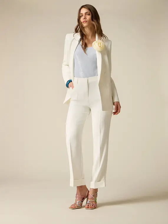 Pantaloni in tessuto crêpe con pinces Donna, Bianco