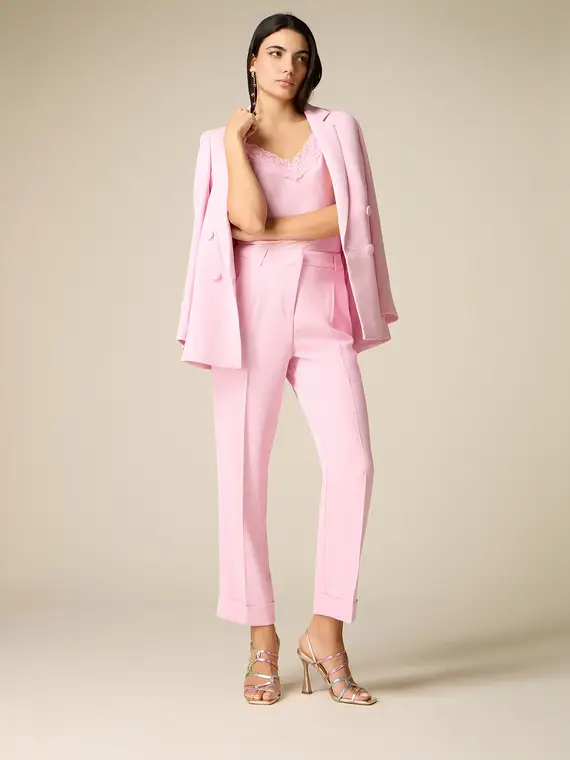 Pantaloni in tessuto crêpe con pinces Donna, Rosa
