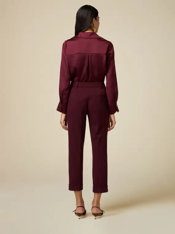 Pantaloni in tessuto scuba crêpe Donna, Bordeaux miniatura 2