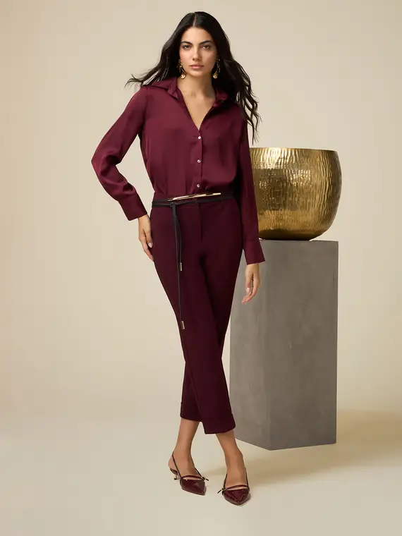 Pantaloni in tessuto scuba crêpe Donna, Bordeaux