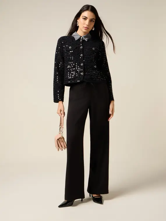 Pantaloni joggers a palazzo Donna, Nero