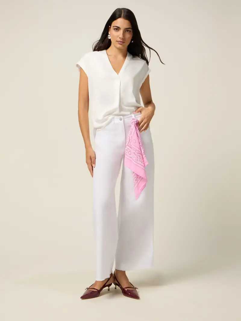 Oltre - Pantaloni palazzo con bandana Donna, Bianco Taglia: 42