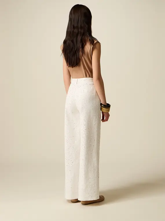 Pantaloni palazzo con paillettes Donna, Bianco miniatura 2