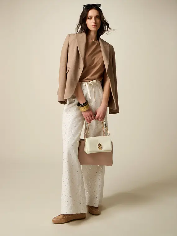 Pantaloni palazzo con paillettes Donna, Bianco