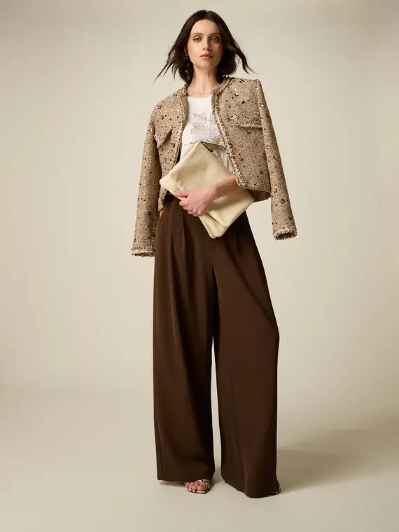 Pantaloni palazzo con pinces Donna, Marrone