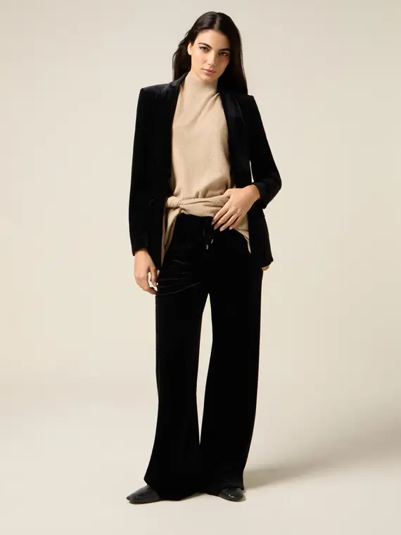 Pantaloni palazzo in ciniglia Donna, Nero