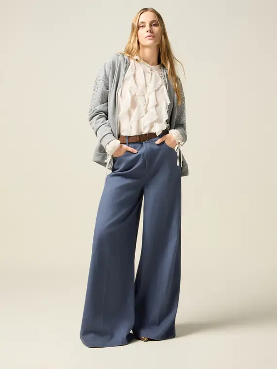 Pantaloni palazzo in drill di cotone Donna, Azzurro
