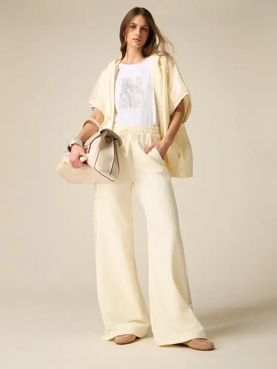 Pantaloni palazzo in felpa con paillettes Donna, Bianco