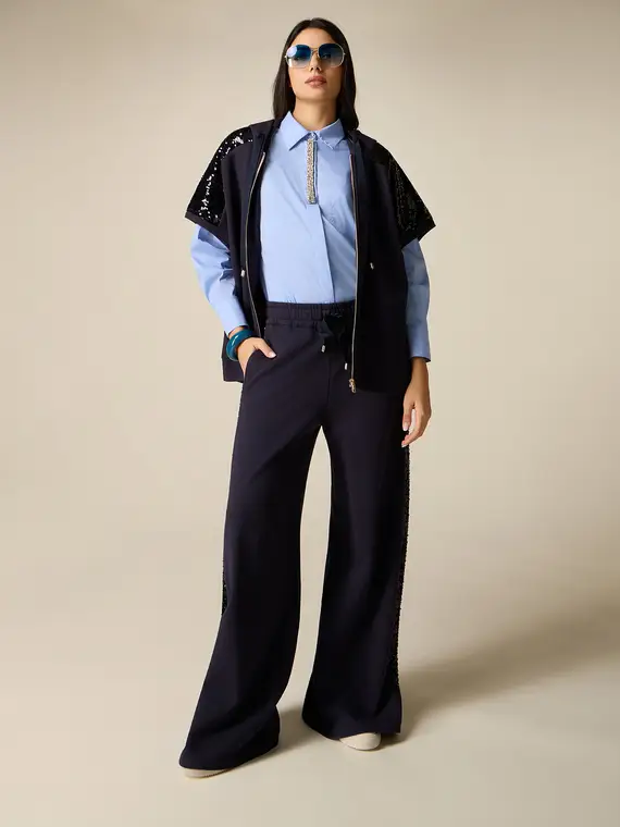 Pantaloni palazzo in felpa con paillettes Donna, Blu