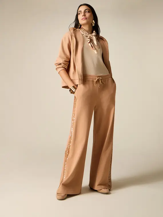 Pantaloni palazzo in felpa con paillettes Donna