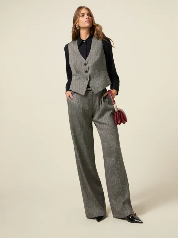 Pantaloni palazzo in flanella gessata Donna, Grigio miniatura 2