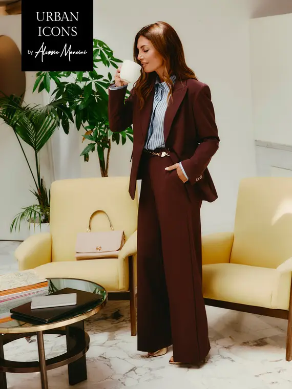 Pantaloni palazzo in flanella misto viscosa Donna, Bordeaux