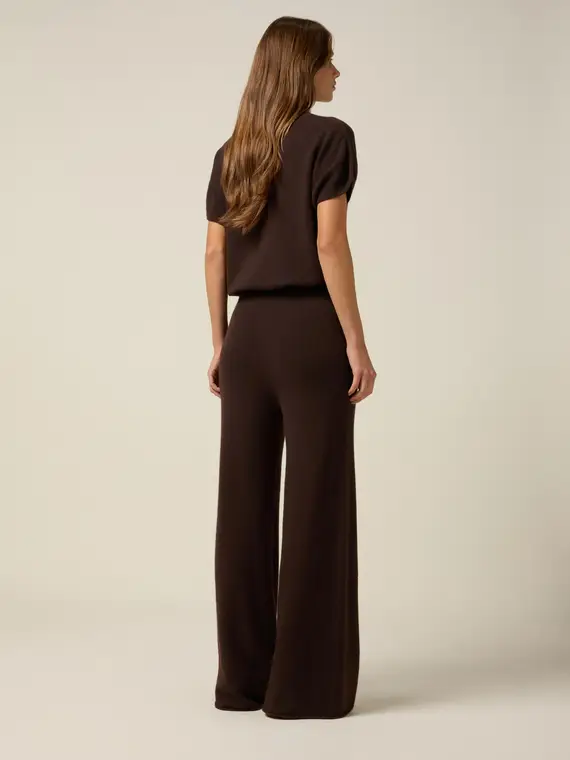 Pantaloni palazzo in maglia Donna, Marrone miniatura 2