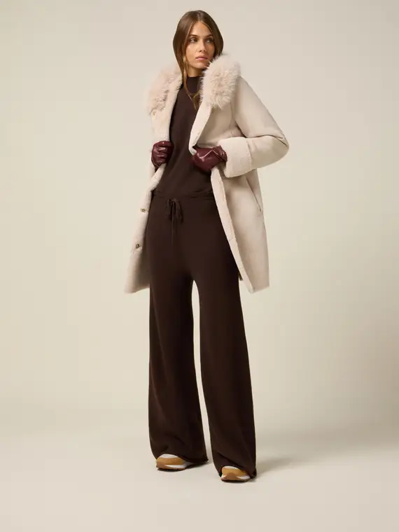 Pantaloni palazzo in maglia Donna, Marrone