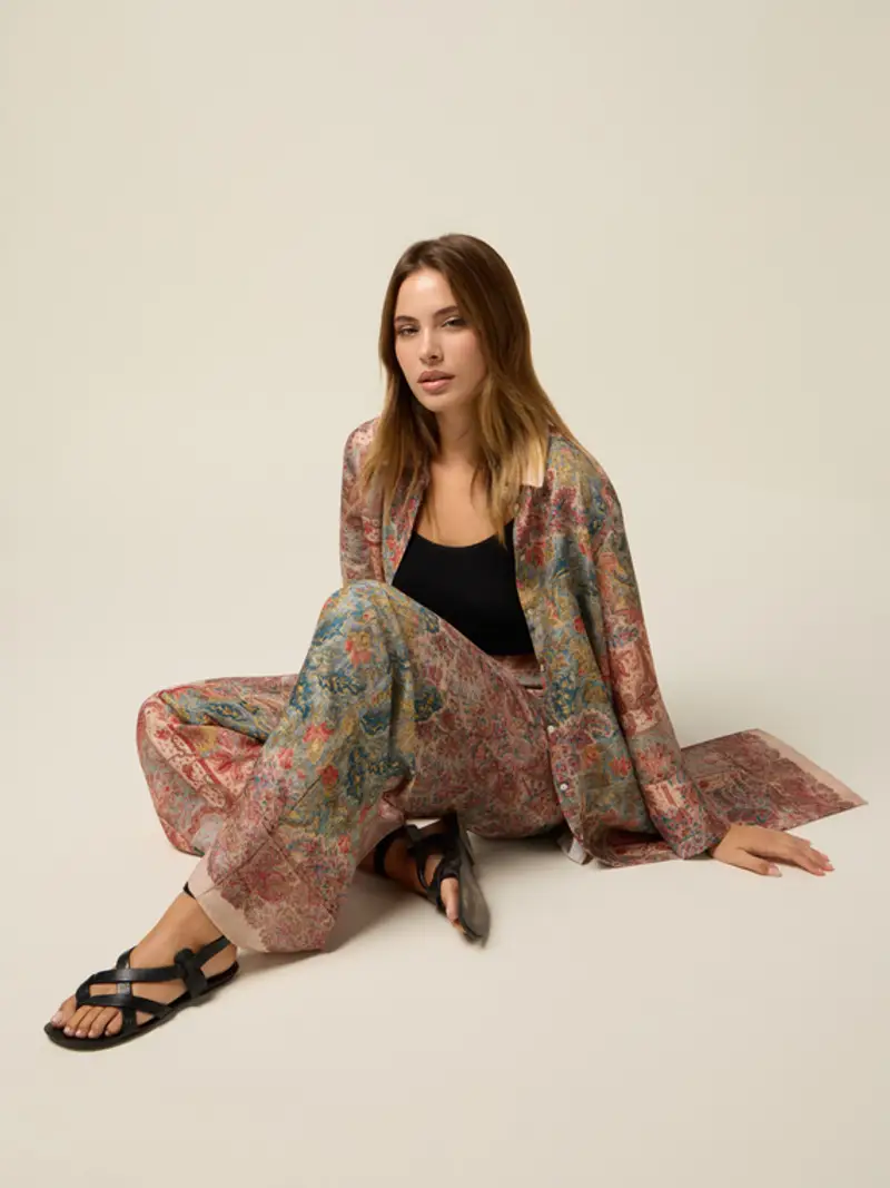 Oltre - Pantaloni palazzo in raso Donna, Taglia: S