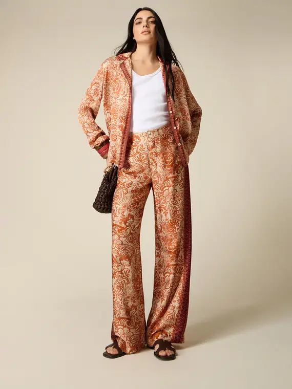 Pantaloni palazzo in raso fantasia Donna, Arancione