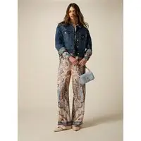 Pantaloni palazzo in raso fantasia Donna, Azzurro miniatura 3