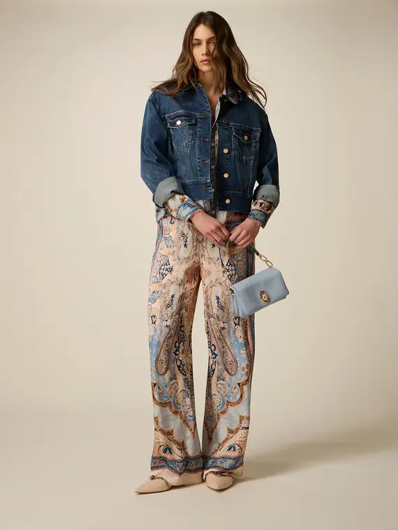 Pantaloni palazzo in raso fantasia Donna