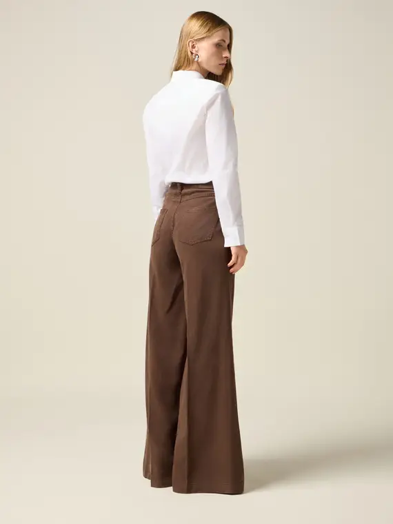 Pantaloni palazzo in tencel Donna, Marrone miniatura 2