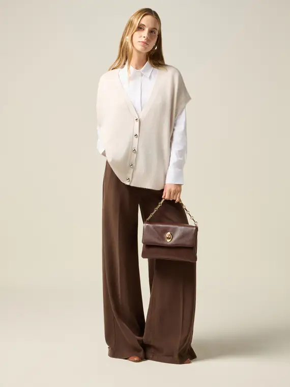 Pantaloni palazzo in tencel Donna, Marrone