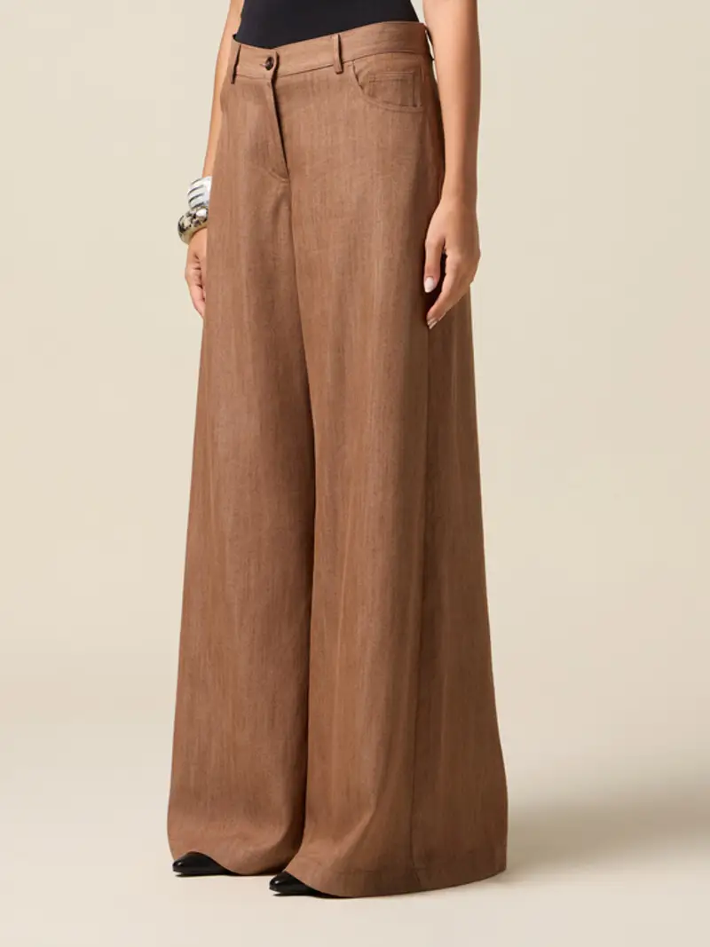 Oltre - Pantaloni palazzo in tencel Donna, Taglia: 40