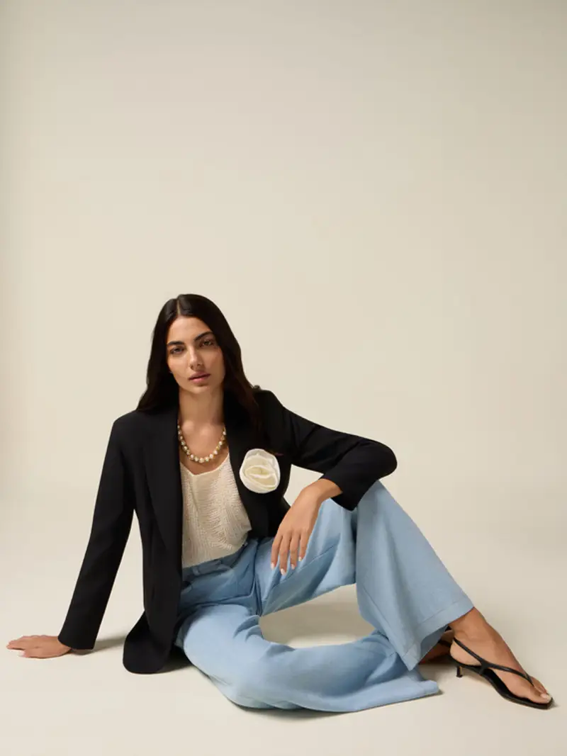 Oltre - Pantaloni palazzo in tencel effetto denim Donna, Azzurro Taglia: 40