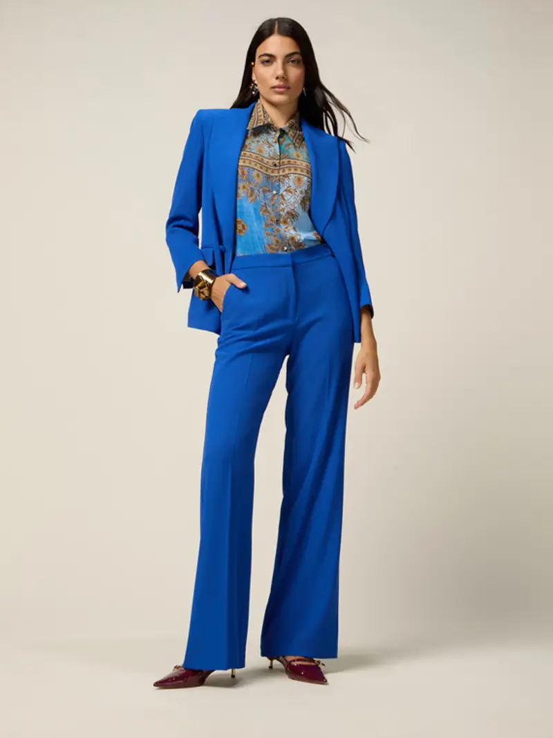 Oltre - Pantaloni palazzo in tessuto crêpe Donna, Blu Taglia: 40