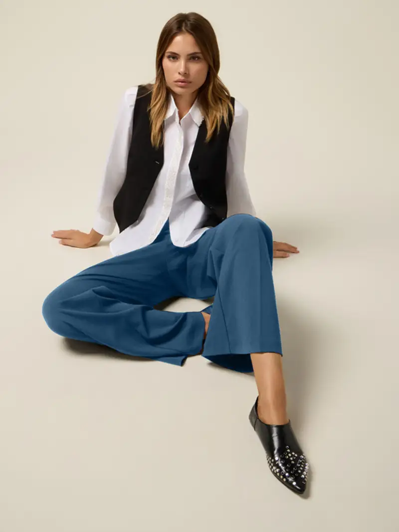 Pantaloni palazzo in tessuto crêpe Donna, Azzurro