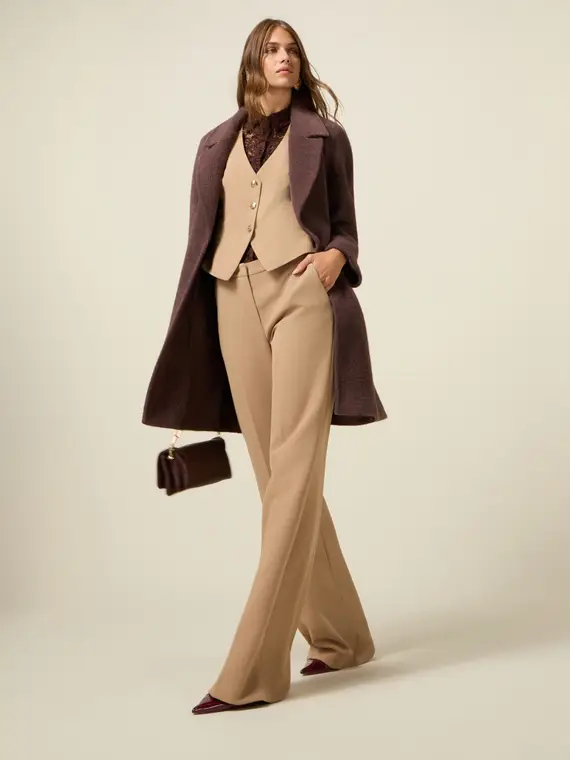 Pantaloni palazzo in tessuto crêpe Donna, Beige miniatura 2