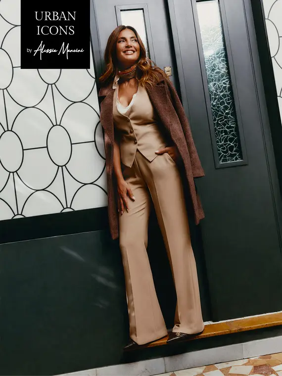 Pantaloni palazzo in tessuto crêpe Donna, Beige