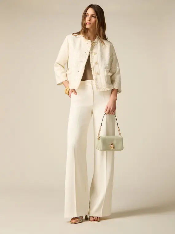 Pantaloni palazzo in tessuto crêpe Donna, Bianco