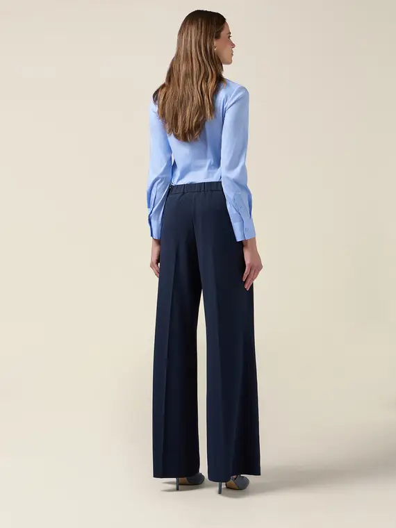 Pantaloni palazzo in tessuto crêpe Donna, Blu miniatura 2