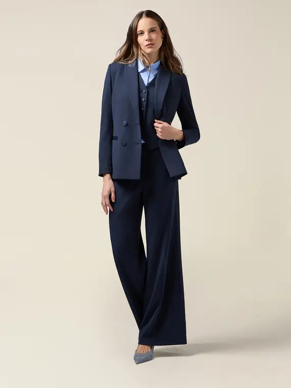 Pantaloni palazzo in tessuto crêpe Donna, Blu