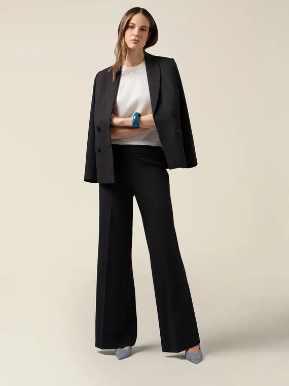 Pantaloni palazzo in tessuto crêpe Donna, Nero