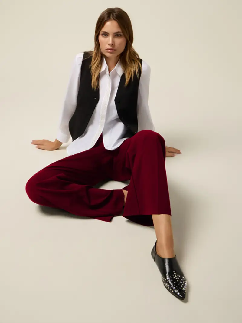 Pantaloni palazzo in tessuto crêpe Donna, Rosso