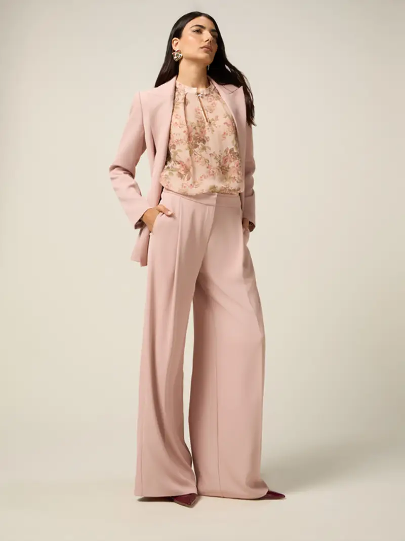 Oltre - Pantaloni palazzo in tessuto fluido Donna, Rosa Taglia: 40