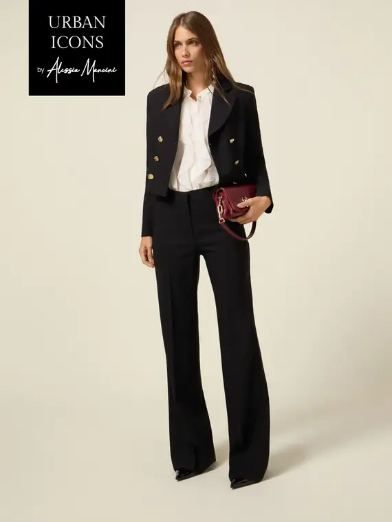 Pantaloni palazzo in tessuto tecnico Donna, Nero