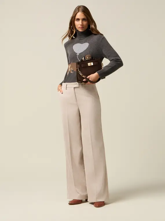 Pantaloni palazzo in velluto a coste Donna, Beige