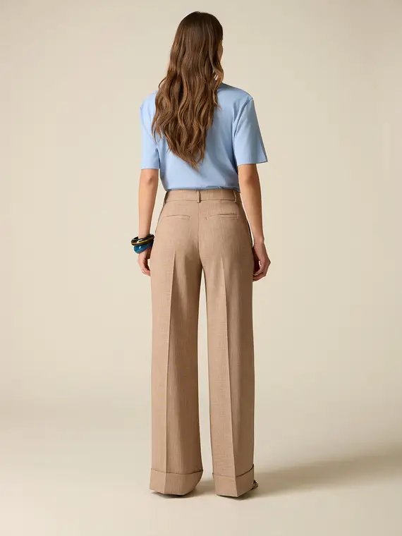 Pantaloni palazzo misto viscosa Donna, Beige miniatura 2
