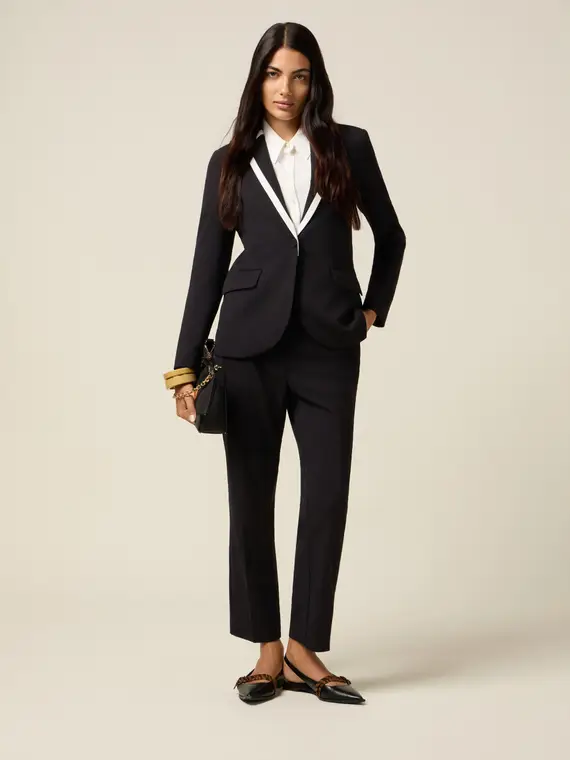 Pantaloni regular con profili a contrasto Donna, Nero