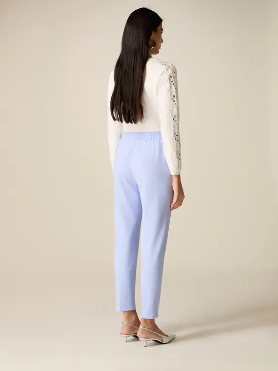 Pantaloni regular in tessuto crêpe Donna, Azzurro miniatura 2