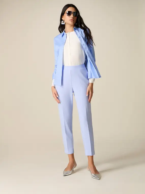 Pantaloni regular in tessuto crêpe Donna, Azzurro