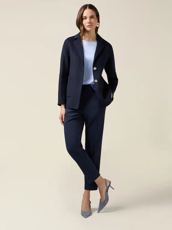 Pantaloni regular in tessuto crêpe Donna, Blu