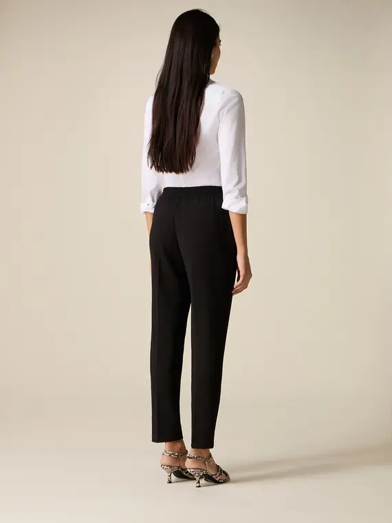 Pantaloni regular in tessuto crêpe Donna, Nero miniatura 2