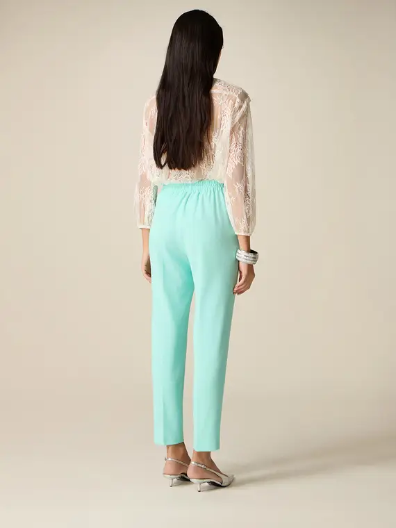 Pantaloni regular in tessuto crêpe Donna, Verde acqua miniatura 2