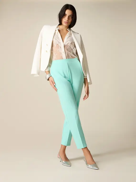 Pantaloni regular in tessuto crêpe Donna, Verde acqua