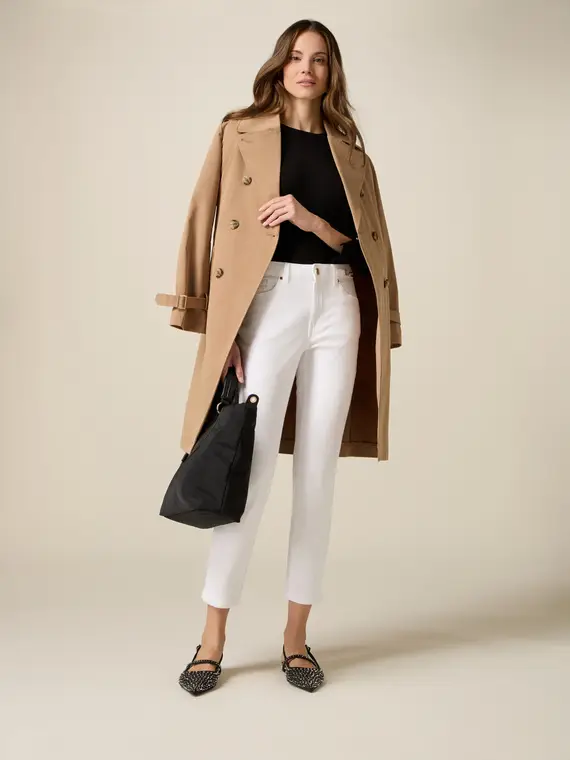 Pantaloni skinny con catena metallica Donna, Bianco