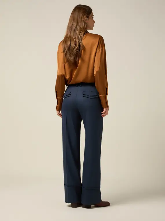 Pantaloni wide leg flare con risvolto Donna, Blu miniatura 2