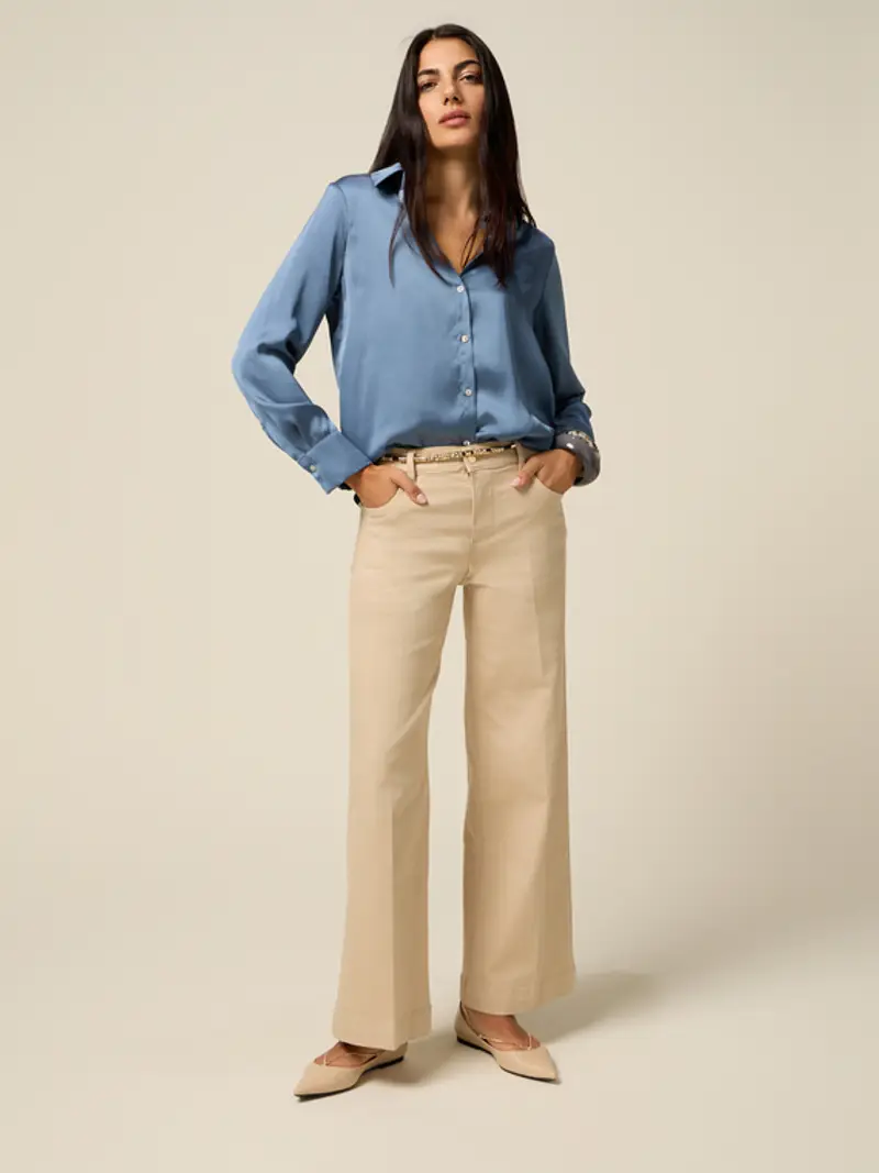 Oltre - Pantaloni wide leg in cotone Donna, Beige Taglia: 40