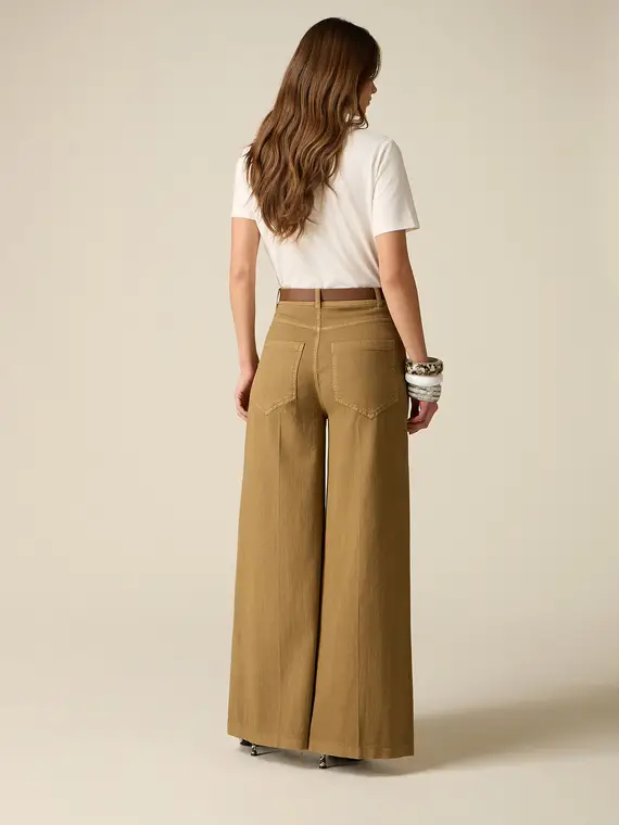 Pantaloni wide leg in cotone maltinto Donna, Marrone miniatura 2